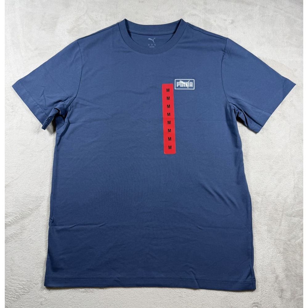 PUMA Men's Essentials Tee Medium Blue Green Graphic Logo Shirt NWT Short Sleeve